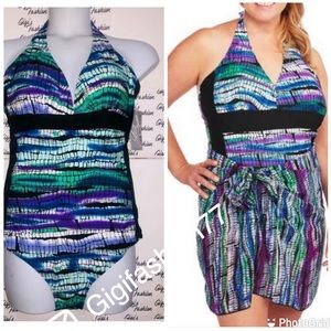 WOMEN'S  PLUS SIZE  ONE PIECE SWIMSUIT + COVER UP by YBL